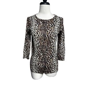 J. Crew 3/4 Sleeve Animal Print Wool Sweater Leopard Print